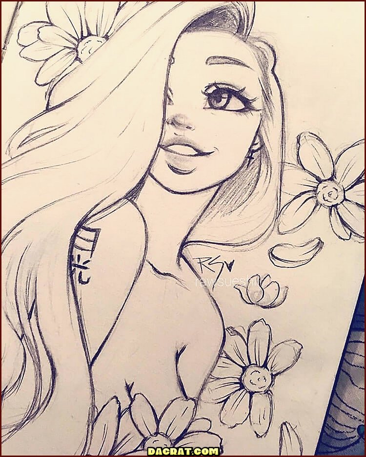 Niña, rodeado, por, flores Dibujo