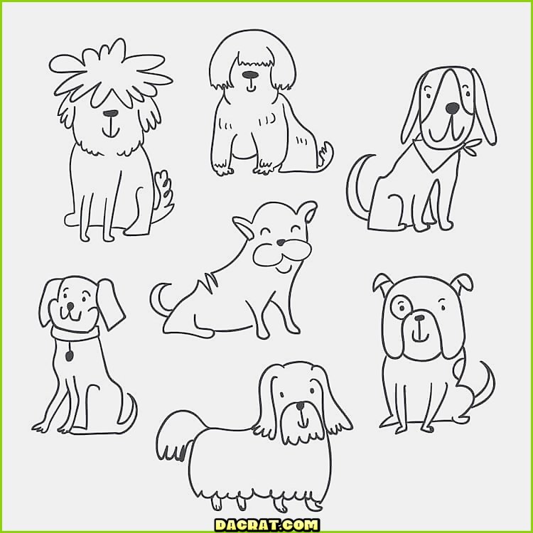 Siete garabatos de perros estilo dibujos animados