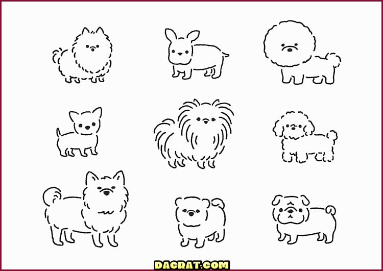 Nueve dibujos lineales de perro.