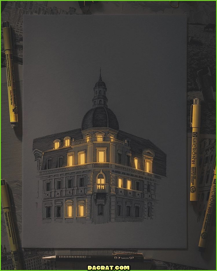 Dibujo con lápiz luminoso del edificio.