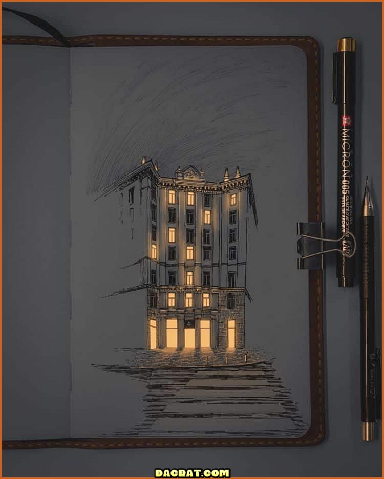 Dibujo con lápiz luminoso del edificio.