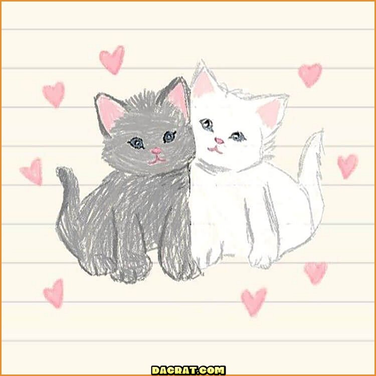 Dibujo de gatitos amorosos.