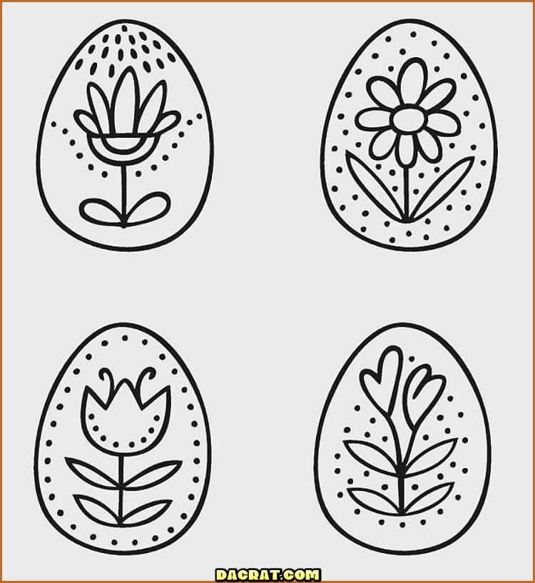 Cuatro dibujos de diseño floral para huevos.