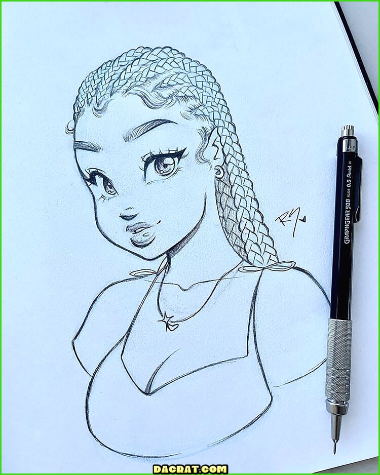 Lindo, niña, con, trenzas Dibujo