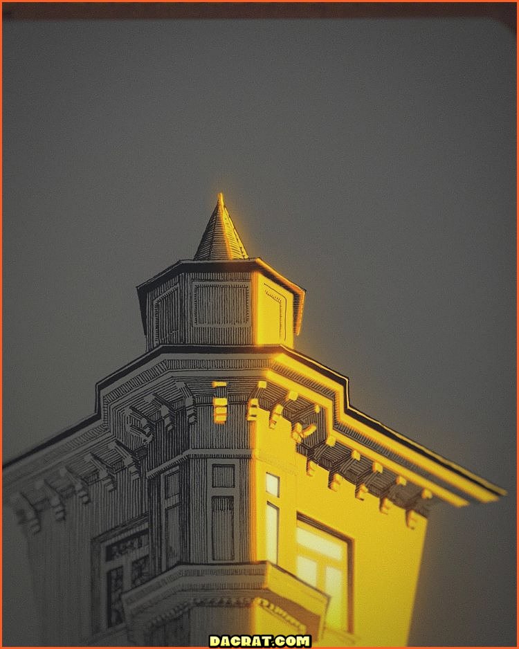 Dibujo con lápiz luminoso del edificio.