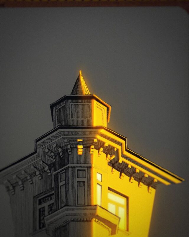 Glowing Pen Drawing Of Building